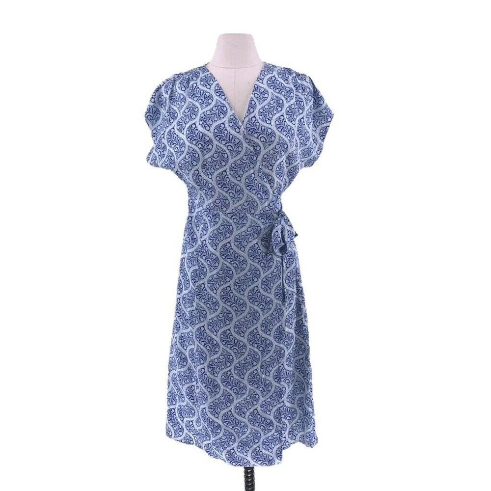 Nordstrom Signature Silk Wrap Dress Blue Paisley NEW